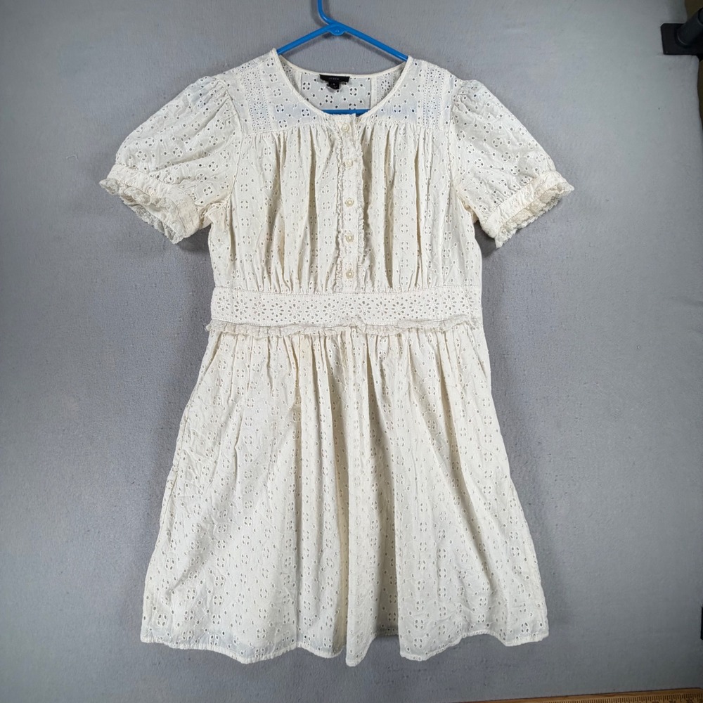 J.Crew Women's Size 8 Ivory Eyelet Cotton Button Front Cottagecore Summer Dress